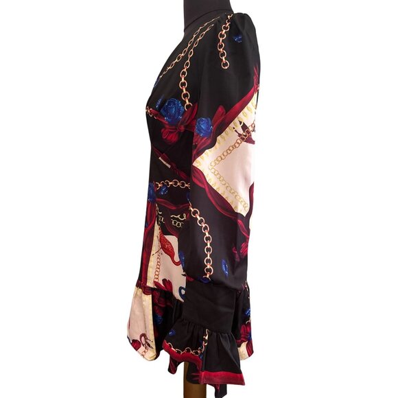 L'ATISTE By Amy Womens Baroque Floral Chain Print Long Sleeve Dress L - Picture 3 of 9